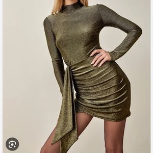 Reformation Paprika Dress in Gold sparkle size L worn once! Holiday dress